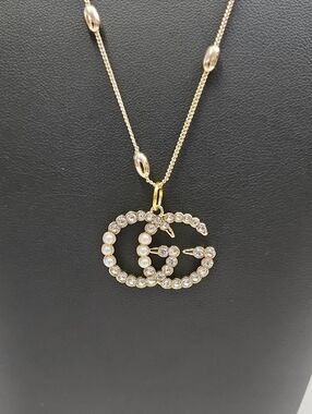 Sparkly Faux Pearl G charm On Beaded Gold Filled Chain